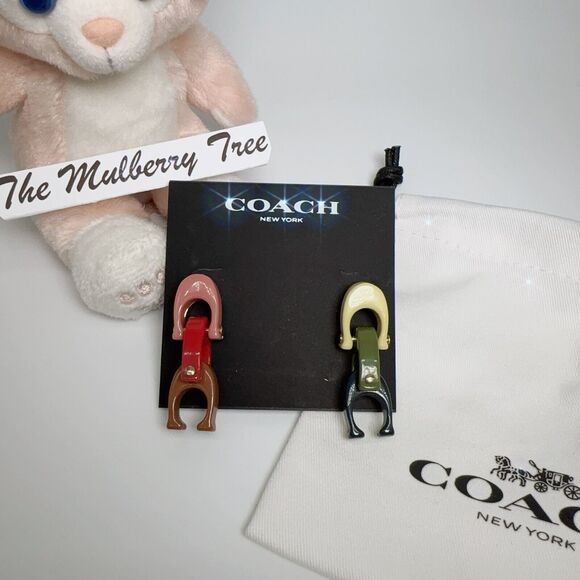 Coach CB446 Chunky Signature Link Drop Earrings Gold Multi-Color Logo NWT $115 - Picture 1 of 8